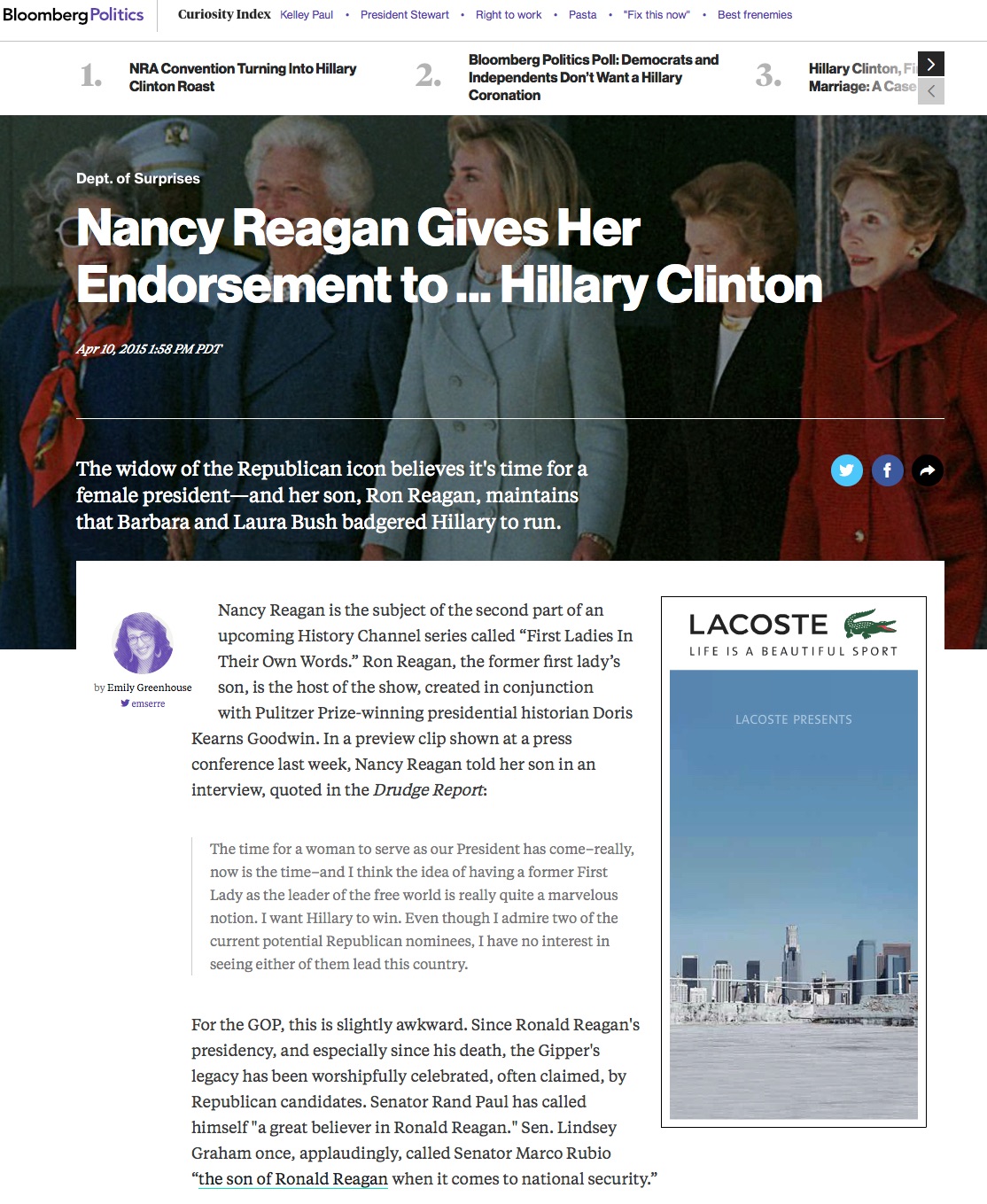 Bloomberg News Falls for Fake Story About Nancy Reagan Endorsing Hillary Clinton ...1114 x 1359